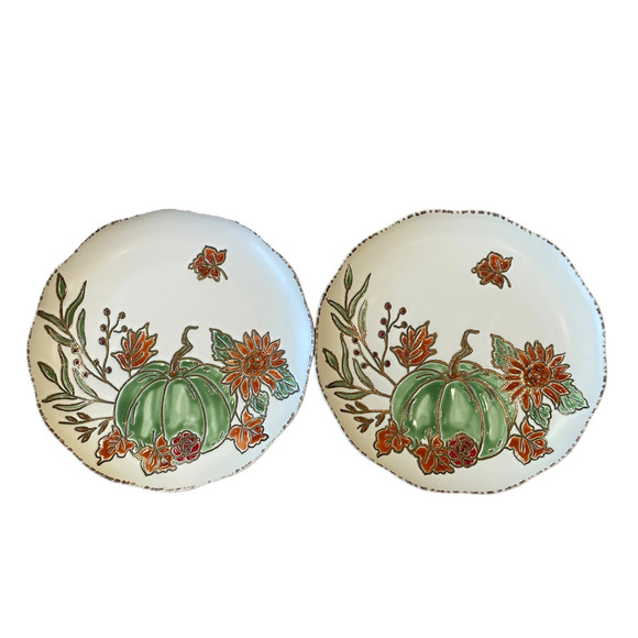 ELI & ANA Thanksgiving Pumpkin Salad Plates 8.25" Ceramic Fall Harvest Set of 4 - Picture 2 of 11